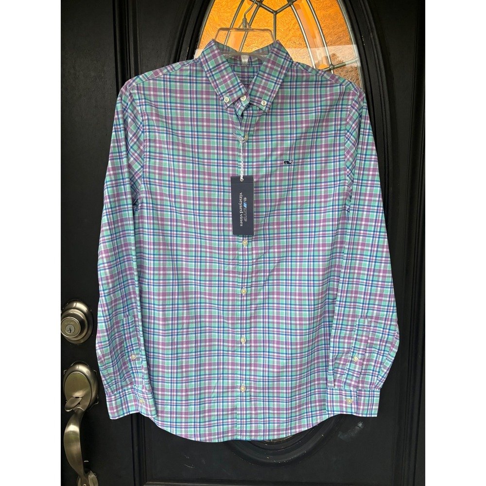 Vineyard Vines Boys L 16 OTG Performance Shirt Jelly Bean Plaid 3W001417-9823